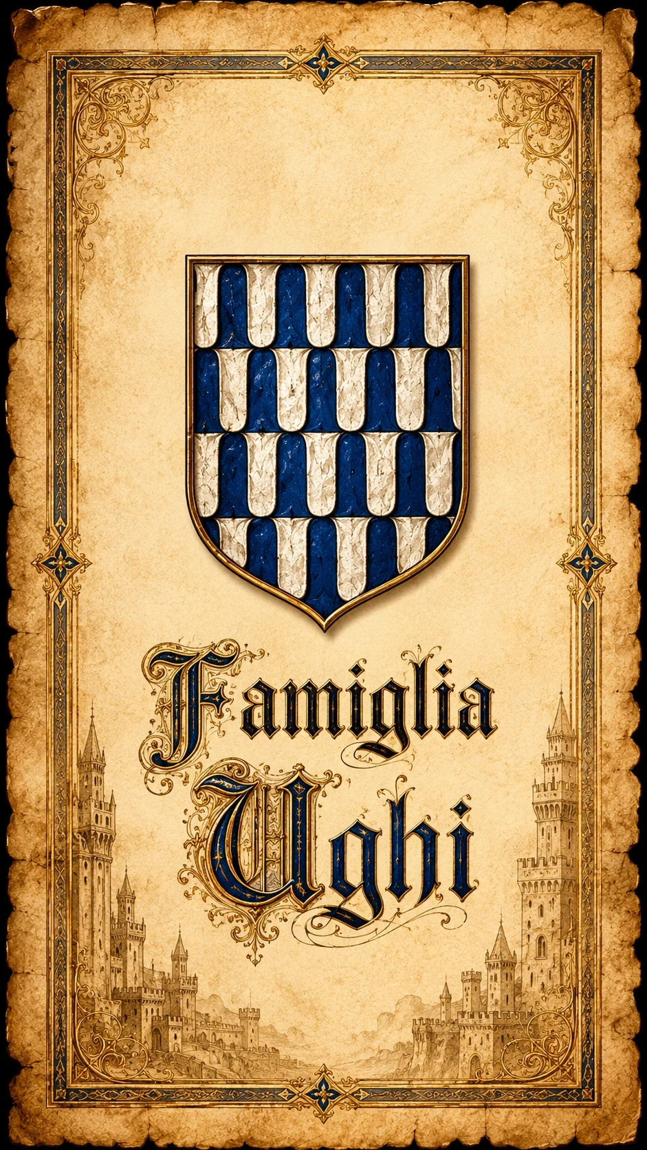 Lo stemma della famiglia Ughi con le bande verticali argentate e azzurre
