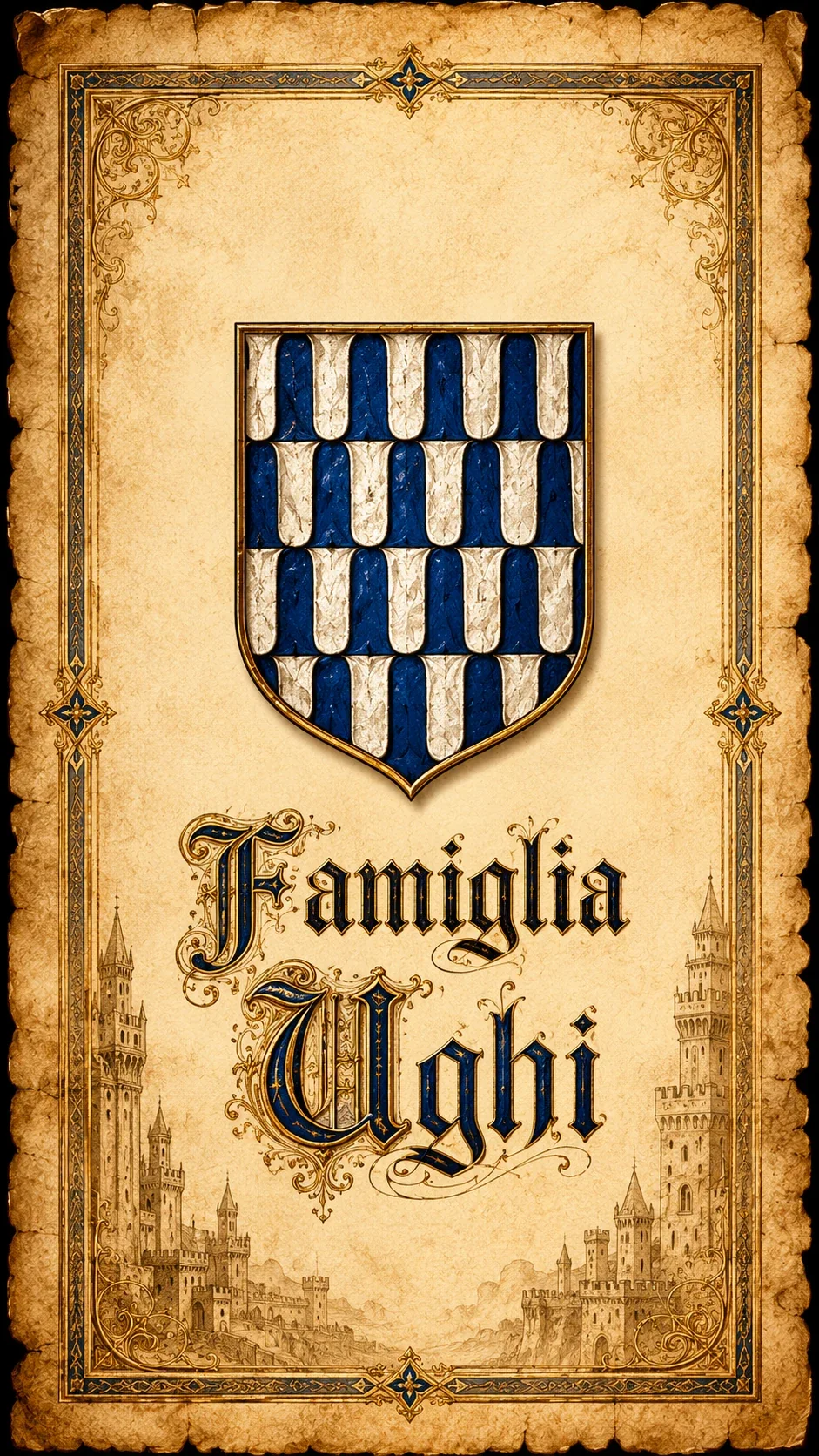 Lo stemma della famiglia Ughi con le bande verticali argentate e azzurre