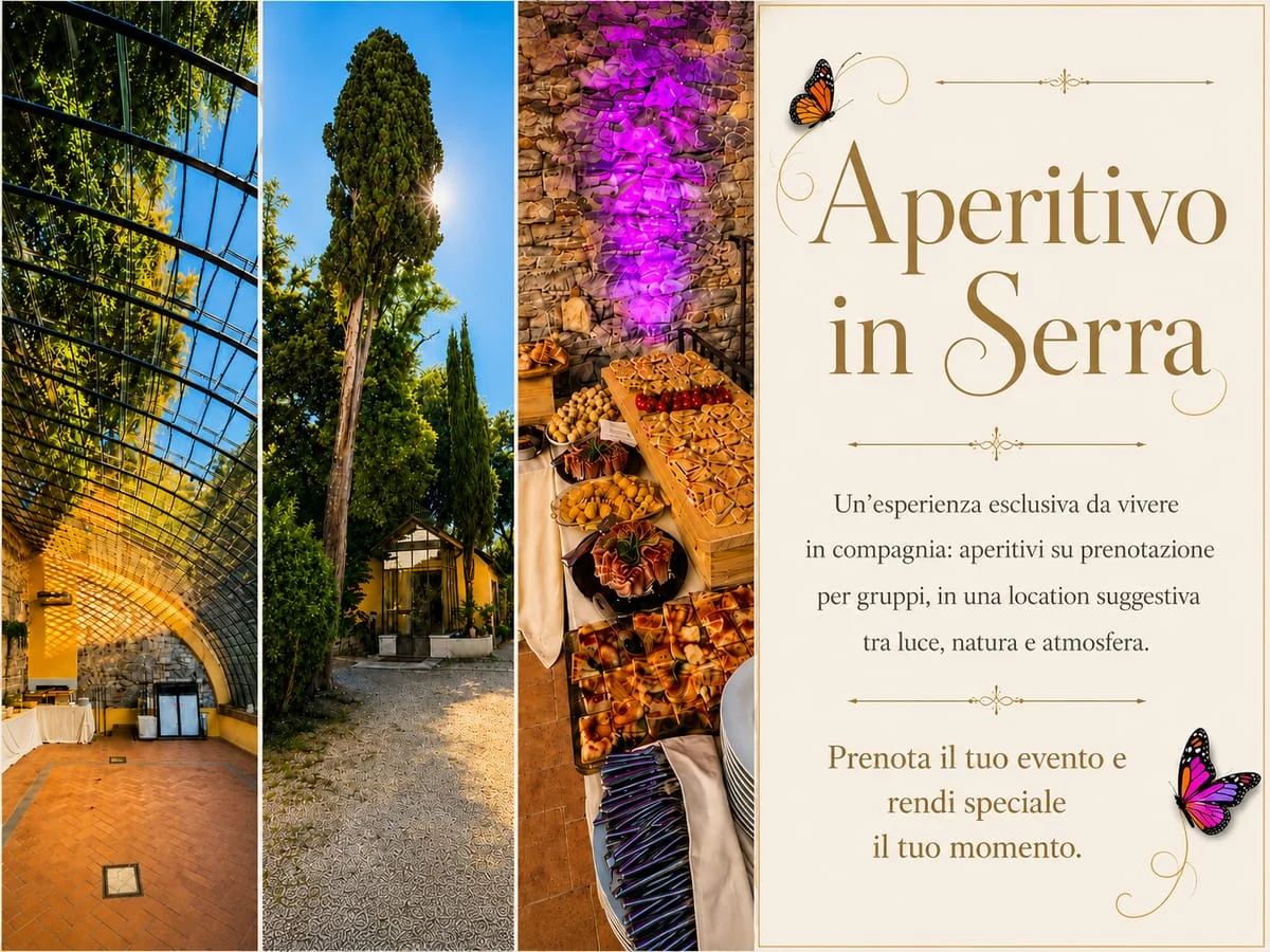 An aperitivo laid out under the glass roof of the Serra