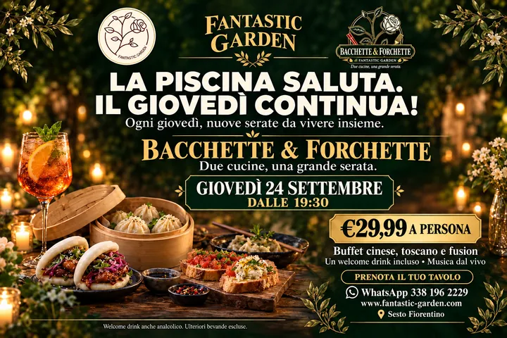 Locandina della serata: bao, ravioli al vapore e crostini toscani sullo stesso tavolo, fra le candele
